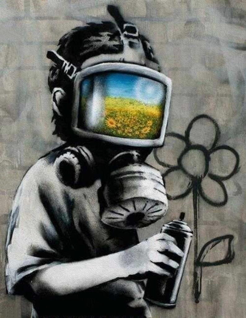 Banksy canvas Gas Mask Boy Street Art Grafitti print image 1