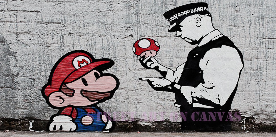 Mario and Cop Banksy canvas Street Art Graffiti premium 20 x Mario and Cop Banksy canvas Street Art Graffiti premium 20 x