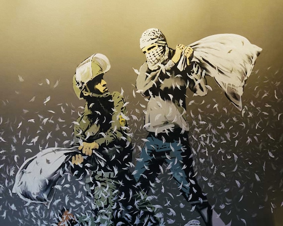 Banksy Walled Off Hotel Pillow Fight Print On Canvas Street Etsy