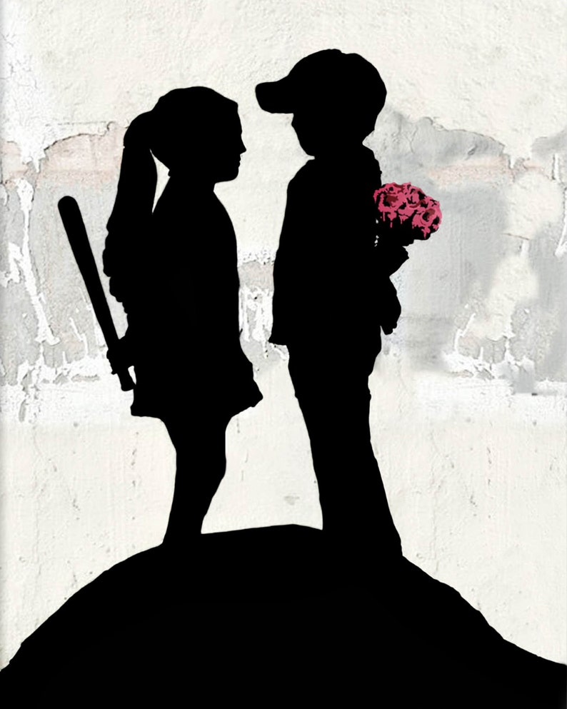 Banksy Canvas Boy Meets Girl Street Art Graffiti 12 X 16 Inch Etsy