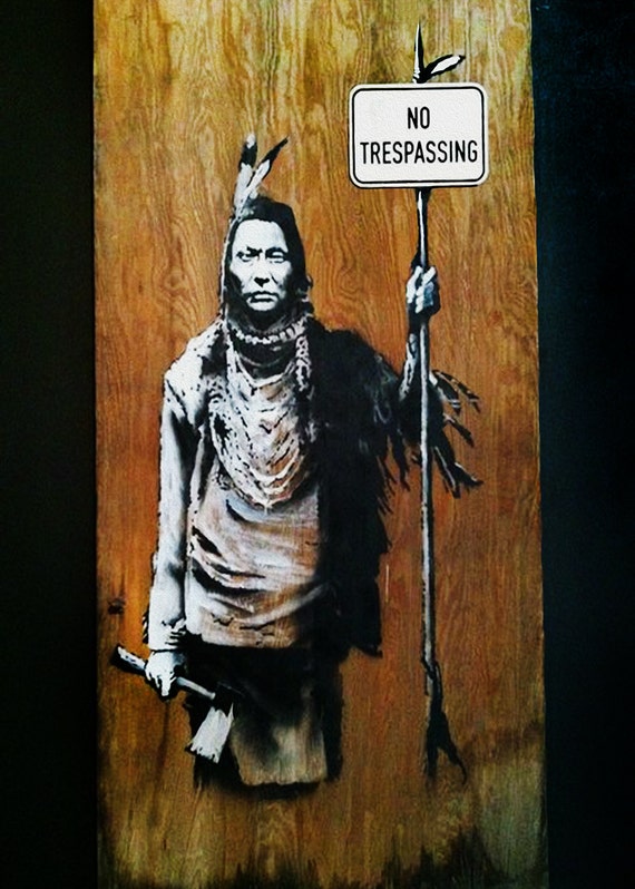 Banksy Canvas No Trespassing Indian Reserve Black Grey Red a1 a2 Wall Art Print 