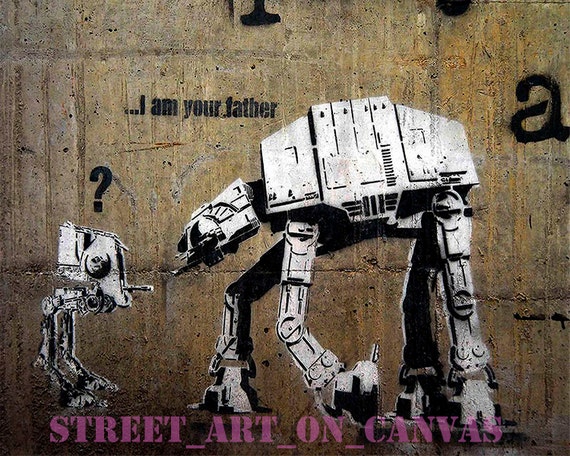 Banksy Canvas I Am Your Father Street Art Graffiti 12 X 16 Etsy At first i made a stencil to create this piece, painted the stencil instead of spray, then photo scanned the picture to my computer were i then edited and changed the piece to this point. etsy