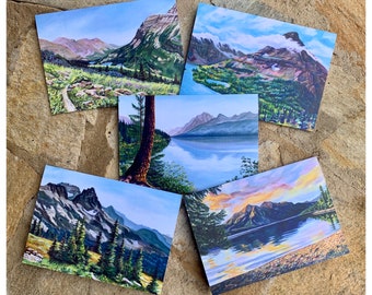 Mountain Painting Greeting Cards Glacier National Park