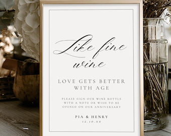 Like Wine Love Gets Better With Age Sign, Wedding Wine Bottle Guestbook, Please Sign Our Wine Bottle Template, Editable Wedding Sign 4011