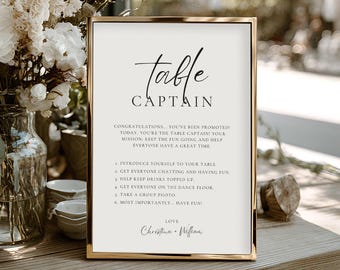 Wedding Table Captain Sign, Editable Canva Template for Fun Guest Icebreaker, Minimalist Reception Game, Instant Download for Weddings 4024