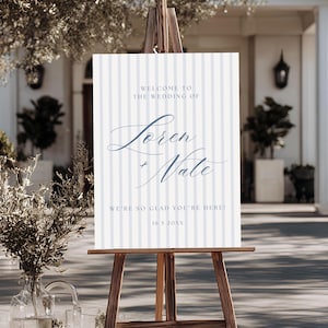 Stripe Wedding Welcome Sign Template, Blue Coastal Wedding Printable, Editable Nautical Welcome Poster, Modern Beach, Instant Download 4039