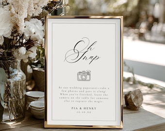 Wedding Disposable Camera Sign, Capture the Love, Personalized Photo Station, Editable Template for Guests 4011