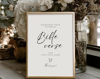 Bible Guest Book Sign, Editable Baby Shower Template, Digital Download, Minimalist Design for Guests 4024
