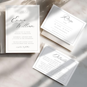 Classic Wedding Invitation Set | Elegant Printable Invite Suite | Timeless RSVP & Details Card | Editable Template for Modern Weddings 4011