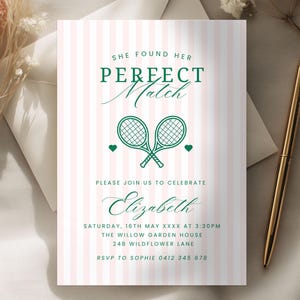She Found Her Perfect Match Tennis Bridal Shower Invitation, Printable Match Made in Heaven Invite, Canva Template, Instant Download 2028