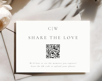QR Code Wedding Photo Sharing Card, Customizable Template, Editable Guest Photo Upload Sign, Printable Wedding Insert, Instant Download 4033