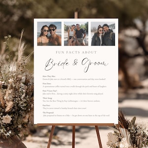 Fun Facts Hochzeitsschild Vorlage, druckbare Braut und Bräutigam Trivia, einzigartiges Paar Geschichte Zeichen, individuelles Hochzeitsdekor, bearbeitbarer Download 4024