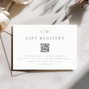 QR Code Gift Registry Card, Minimalist Wedding Invitation Insert, Editable Bridal Shower Registry Template Printable Digital Download 4033