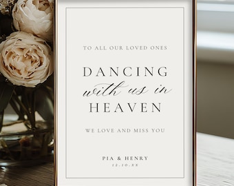 Dancing in Heaven Wedding Memorial Sign, In Loving Memory Sign Printable, Honoring Loved Ones at Wedding, Editable Canva Template 4011