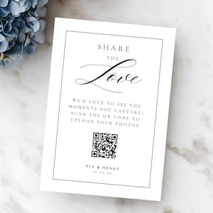 QR-Code Hochzeitsfoto-Sharing-Zeichen | „Liebe“ QRTemplate| ScantoUpload Hochzeitsalbum| Digitales Sharing-Your-Shots Schild 4011