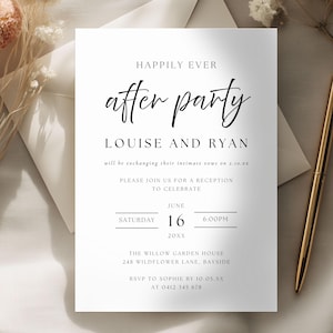 Happily Ever After Party Invite, Elegant Elopement Reception, Digital Download, Modern Minimalist Wedding Celebration Template 4014
