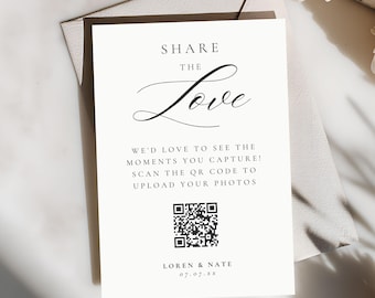 QR Code Card for Wedding Pictures, Editable Photo Sharing Template, Digital Download Wedding Sign, Instant Access 4049