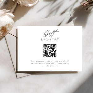 Wedding Gift Registry QR Code Card, Elegant Bridal Shower Insert Template, Editable Digital Registry Info Card Modern Wedding Printable 4020