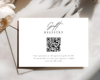 Wedding Gift Registry QR Code Card, Elegant Bridal Shower Insert Template, Editable Digital Registry Info Card Modern Wedding Printable 4020