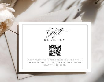 Wedding Gift Registry Card QR Code, Editable Insert Template, Printable Shower Registry Card, Modern Wedding Insert, Instant Download 4011