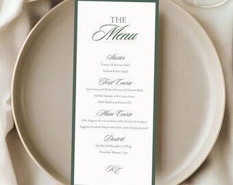 Plantilla de menú de cena con dinero antiguo, elegante tarjeta de menú de boda, menú de recepción editable, descarga digital de cena de boda vintage imprimible 4051
