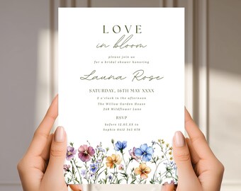 Bridal Shower Invitation Template Editable Love in Bloom Floral Design Printable Spring Garden Wedding Shower Canva Download