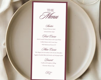 Modello di menu per matrimonio in stile Old Money, elegante biglietto d'invito per la cena di ricevimento in stile vintage, design del menu modificabile, cancelleria digitale stampabile scaricabile 4054