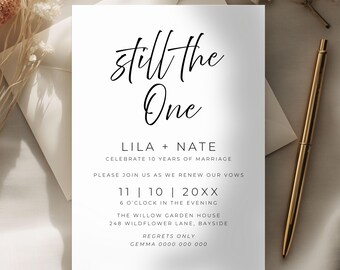 Wedding Vow Renewal Invitation Still The One, Editable Template, Anniversary Party Digital Invite, Printable Vow Renewal Ceremony Card 4061