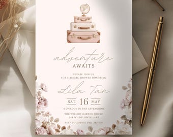 Travel Bridal Shower Invitation | Adventure Awaits Bridal Shower Invite | Wanderlust Invite | Editable Canva Template | Bridal Shower Invite