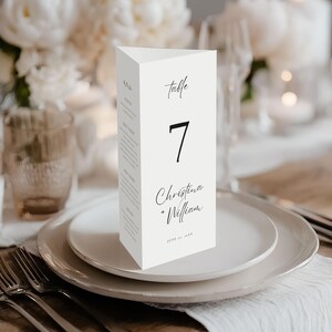 Tri-Fold Wedding Table Number, Editable Menu Template, Modern Table Card, DIY Wedding Decor, Instant Download 4024