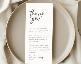 Modern Minimal Wedding Table Thank You Card Template, Editable Note, Printable Place Setting for Reception Décor Instant Download 4038