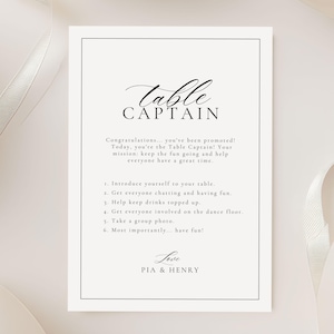 Letrero para el capitán de mesa de la boda, plantilla editable de Canva, actividad divertida para romper el hielo de los invitados, descarga digital imprimible 4011