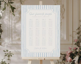 Blue Stripes Seating Chart, Editable Wedding Template, Printable Table Plan, Instant Download, Custom Design 4101