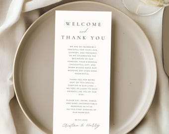 Modern Wedding Welcome & Thank You Note Template, Editable Guest Table Card, Minimalist Wedding Table Sign, Instant Download Design 4035