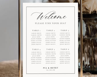 Seating Chart for Small Wedding, Editable Canva Template, Minimalist Printable Seating Sign, Find Your Seat Sign, Instant Download 4011
