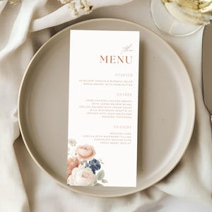 Burnt Orange Wedding Menu Template | Floral Terracotta Dinner Menu Card | Editable Canva Printable | Instant Download Place Card 4007
