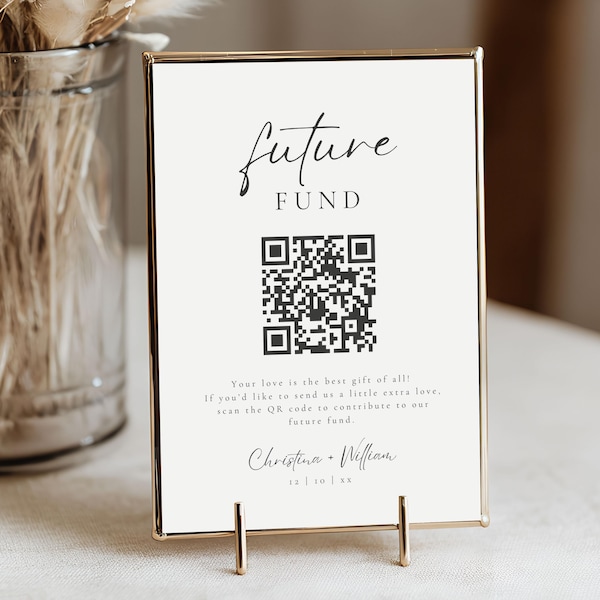 Honeymoon Fund QR Code Sign, Minimalist Editable Wedding Template, Elegant Printable Money Gift Sign, Modern Reception Decor, QR Card 4024