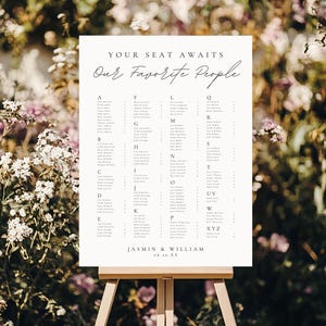 Elegant Alphabetical Wedding Seating Chart Template, Printable Find Your Seat Sign, Modern Minimalist Reception Seating Plan Download 4020