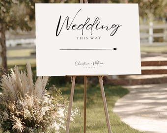 Wedding This Way Sign Template, Editable Arrow Direction Sign, Modern Wedding Printable, Ceremony & Reception Entrance Wedding Sign 4024