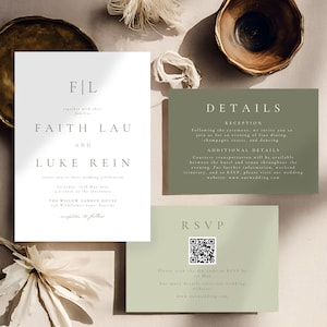 Minimal Sage Green Wedding Invitation Template | Modern Editable Canva Suite | Digital RSVP Card | Elegant Printable Invite Download 4020