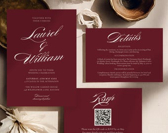 Classic Old Money Wedding Invitation Template, Elegant Minimalist Suite, Editable Canva Digital Download, Luxury RSVP Card Wedding Set 4054