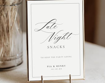 Late Night Snack Sign for Weddings, Editable Printable Template, Customizable Snack Bar Sign, Modern Reception Decor Treat Table Sign 4011