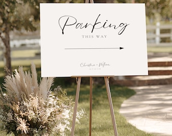 Parking This Way Wedding Sign Template, Editable Arrow Direction Sign, Modern Printable Wedding Parking Sign, Reception Entrance Decor 4024