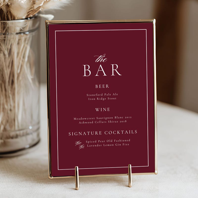 Wedding Drink Menu Wine Red - Etsy