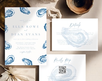 Oyster Wedding Invitation Template, Editable Coastal Beach Wedding Invite, Printable Digital Download, Nautical Design Seaside Weddings 4030