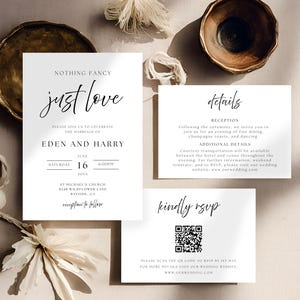 Nothing Fancy Just Love Wedding Invitation, QR Code RSVP Template, Editable Minimalist Invite, Modern Printable Design Instant Download 4022