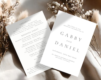 Plantilla de programa de boda minimalista, elegante orden de servicio para la ceremonia, programa de boda editable, programa imprimible, descarga instantánea 4036