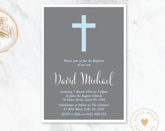 Boy Baptism Invitation Printable / Boy Christening Invite / Cross