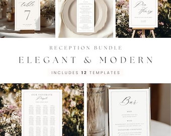 Elegant Wedding Reception Bundle, Editable Template Set, Welcome Sign, Seating Chart, Menu, Printable Digital Download Modern Weddings 4011
