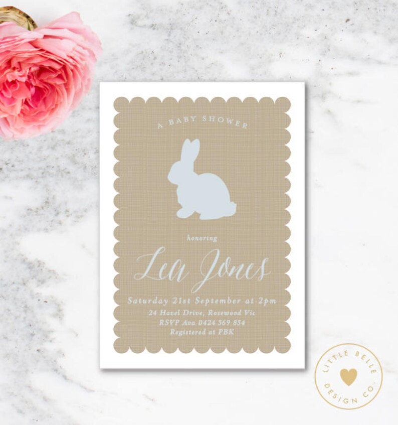 Bunny Baby Shower Invitation / Boy Baby Shower Invitation / Etsy
